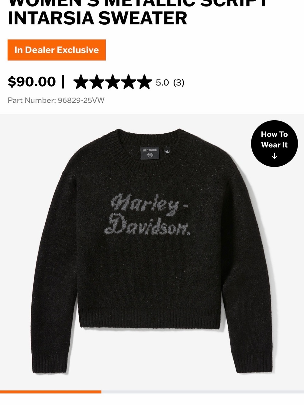Harley-Davidson Black Crewneck Sweater with Script Logo Women’s MED - Picture 6 of 6